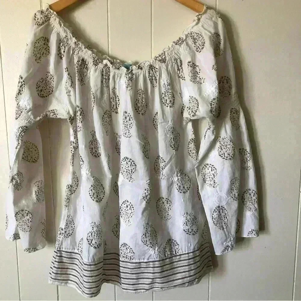 Letarte Off the shoulder Lightweight Printed Embroidered Cotton  Blouse Size M